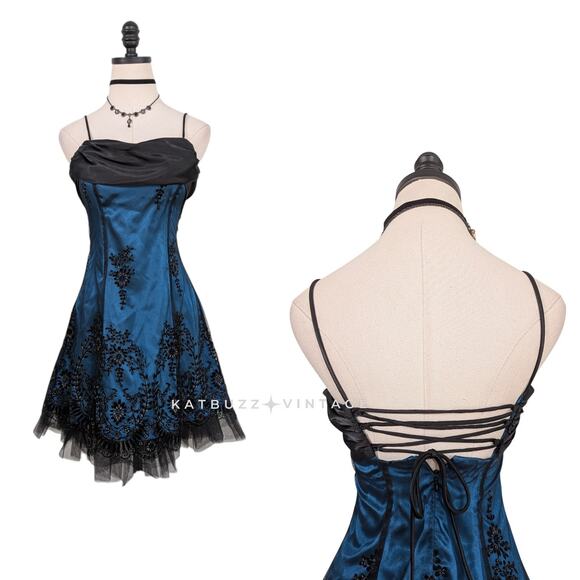 Blondie Nites Dresses & Skirts - Blondie Nites Mini Dress 2 Blue Black Goth Corset Lace Y2K 90S Prom Floral Short